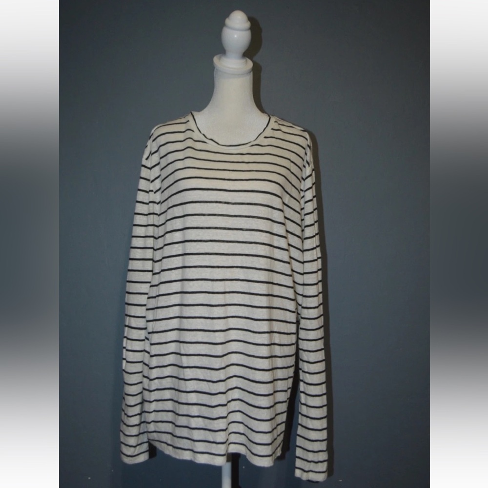 All Saints Sz Medium Striped Oversized Long Sleeve Pullover Linen Tunic Top